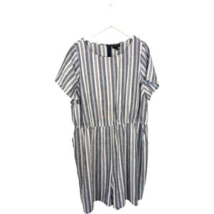 NWT Lane Bryant romper linen striped blue white lightweight summer shorts 22